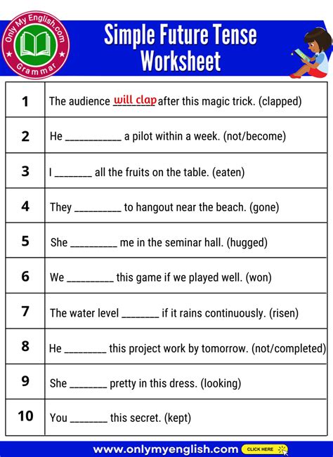 Simple future tense worksheets with answers