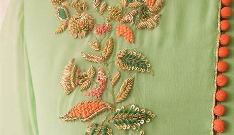 Simple Hand Embroidery Designs For Suits Beautiful Embroidered Silk Kurti Suit.