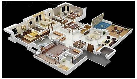 Simple House Design Plans 3d 4 Bedrooms Bedroom Apartment/