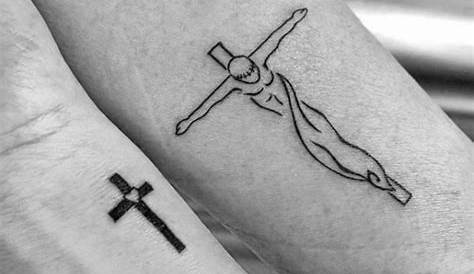 Simple Jesus Cross Tattoo On The Mens Black Ink Outline Inner
