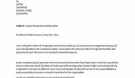 Simple Resignation Letter Template Singapore Format LETELER