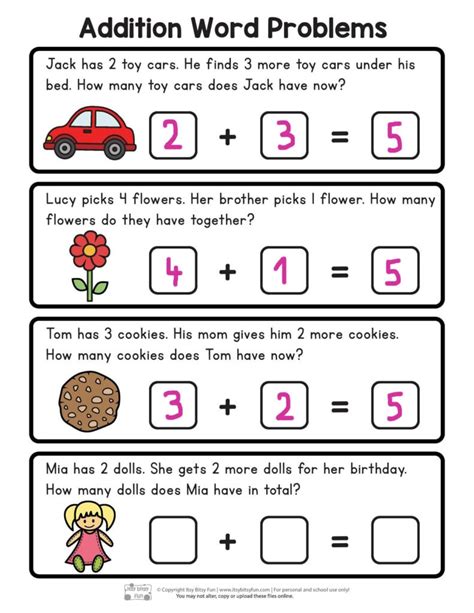 Simple Addition Word Problems With Pictures Printable