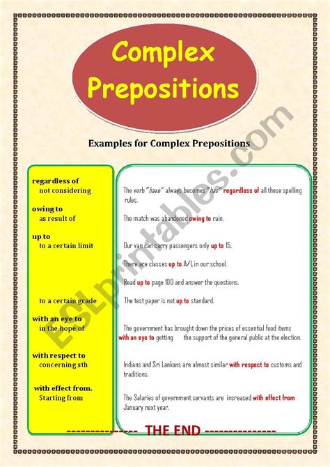 simple and complex prepositions exercises with answers