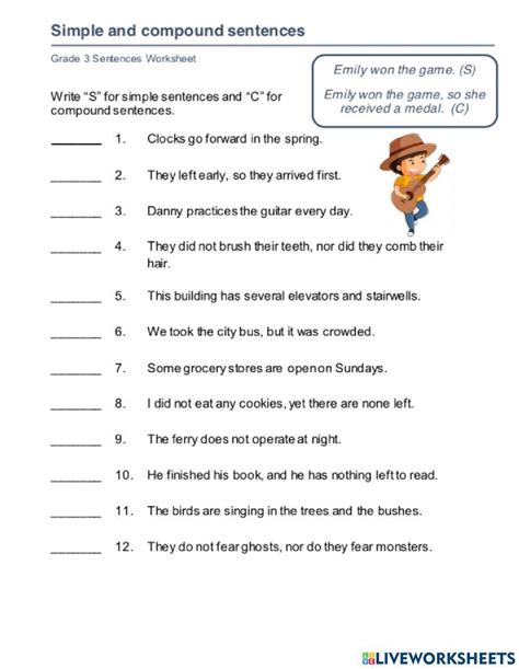simple and compound sentence worksheet