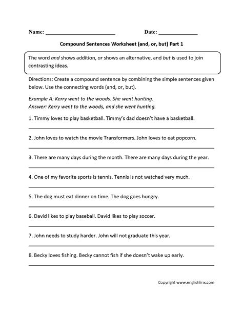 simple and compound sentence worksheet for class 4