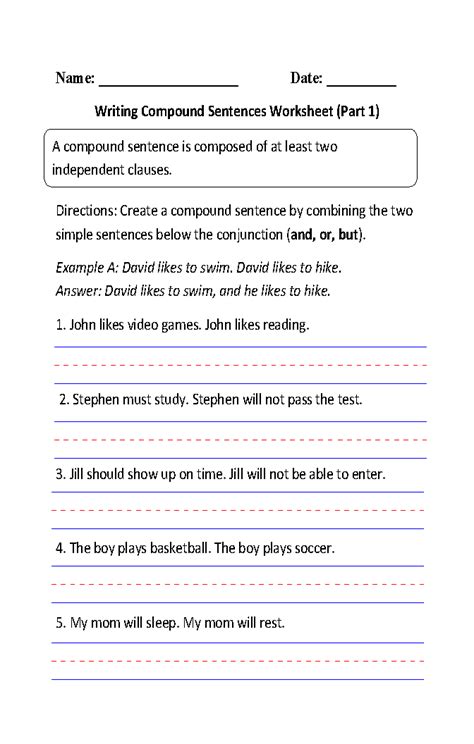 simple and compound sentence worksheet for grade 6