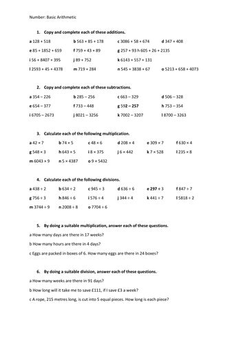 simple arithmetic questions and answers pdf