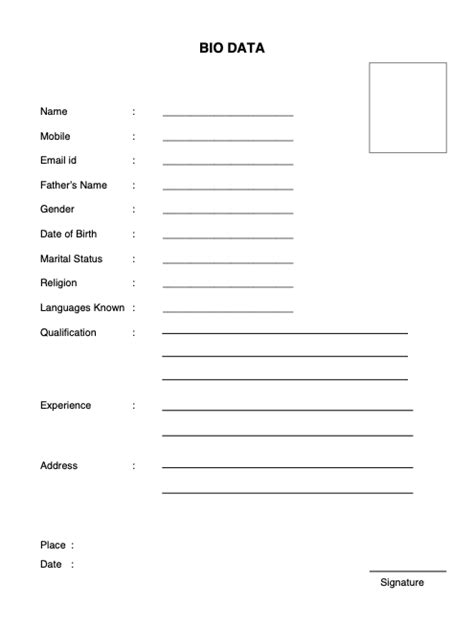 simple biodata format for job doc