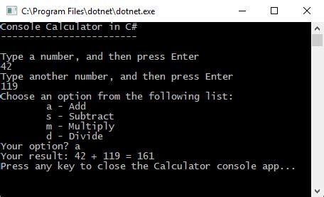 Simple Calculator Console App Using C#