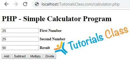 Simple Calculator Program Using Php