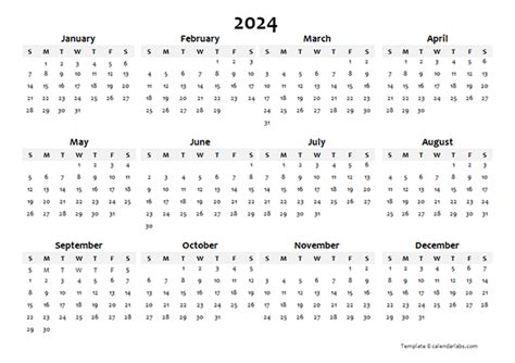 Simple Calendar Template 2024