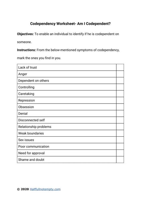 Simple Codependancy Quiz Printable