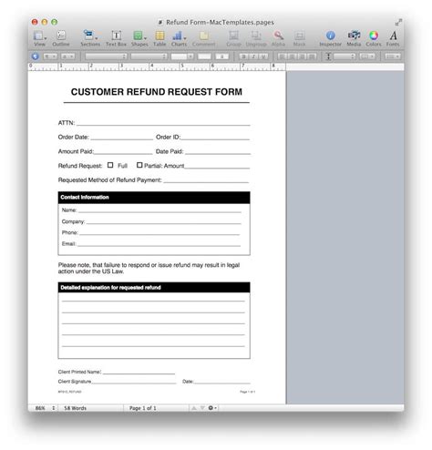 simple customer refund form template