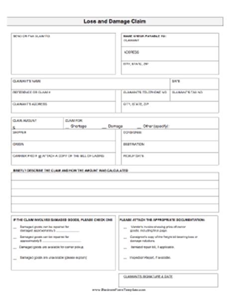 simple damage claim form template