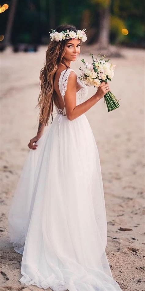 White Lace Side Slit Simple Spaghetti Wedding Dress,Beach Wedding Gown