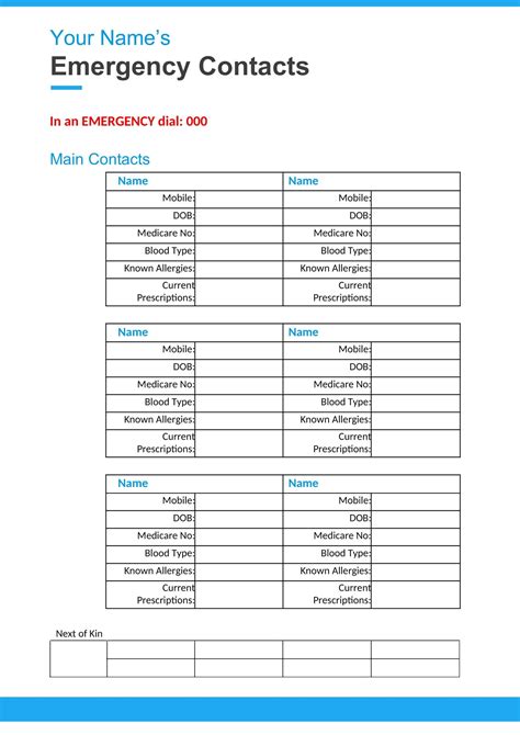 Simple Emergency Contact Form Printable