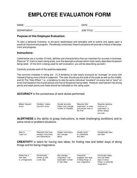 simple employee evaluation form template