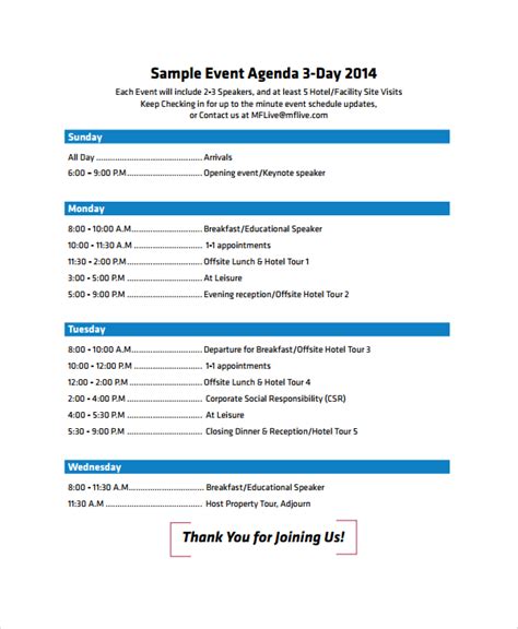 simple event agenda template word