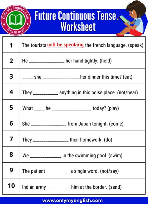 simple future continuous tense exercises with answers