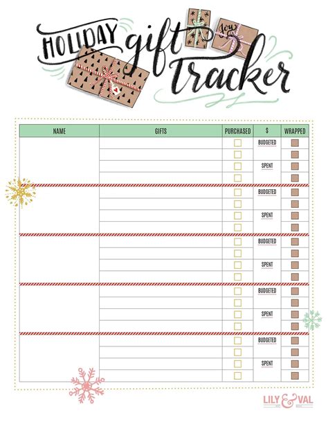 Simple Holiday Gift Tracker Printable