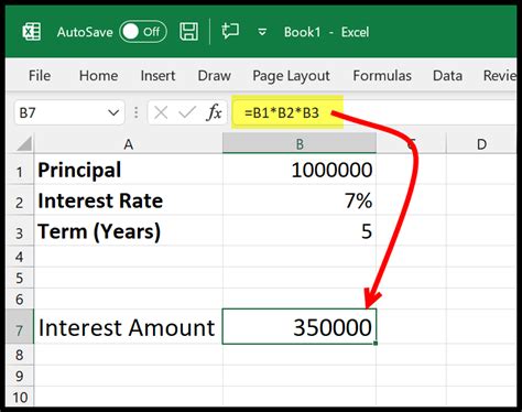 simple interest formula in excel for days
