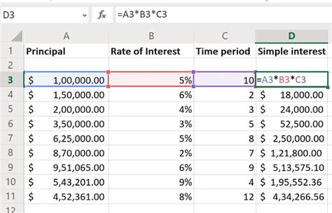 simple interest function in excel