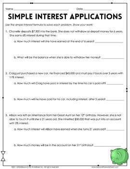 simple interest word problems worksheet