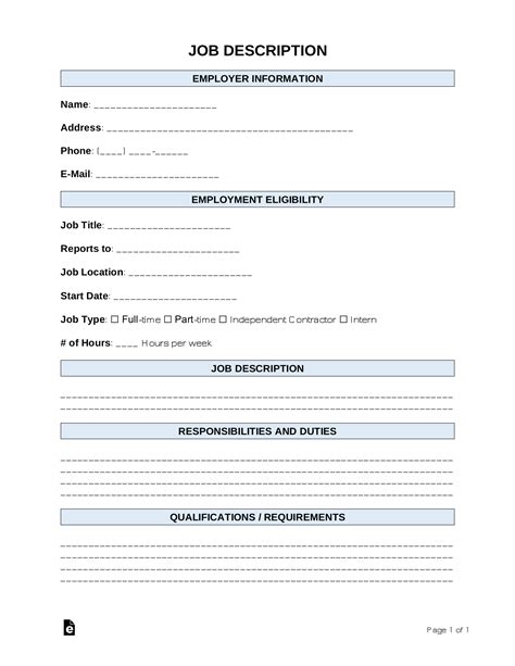 simple job description form template