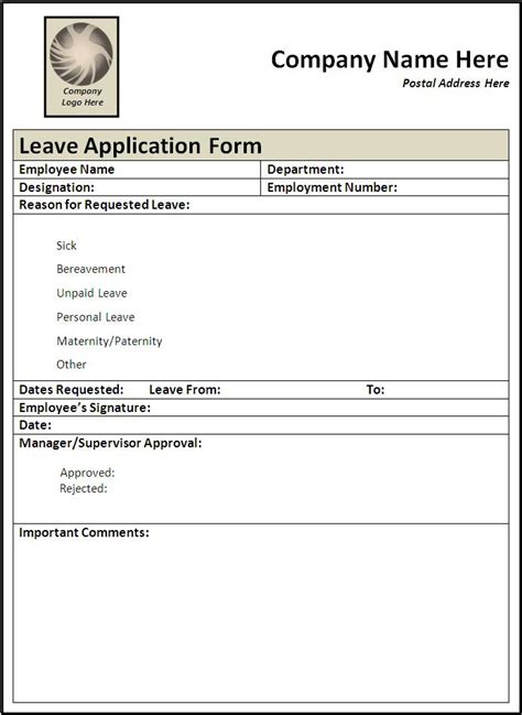 simple leave application form template