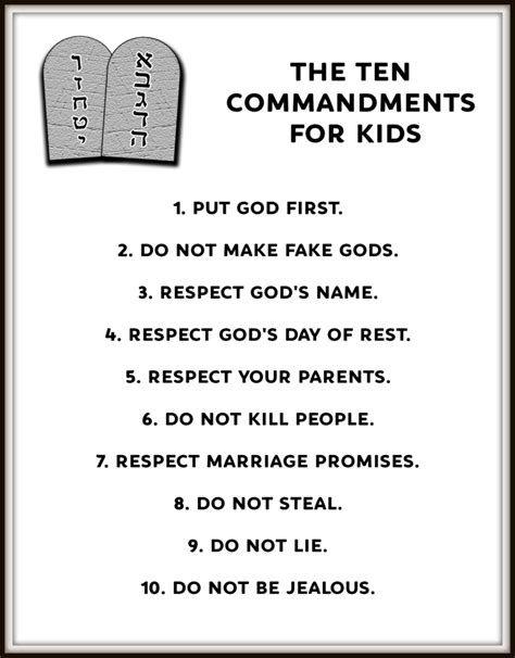 simple list of 10 commandments