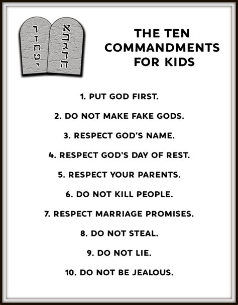 simple list of the ten commandments