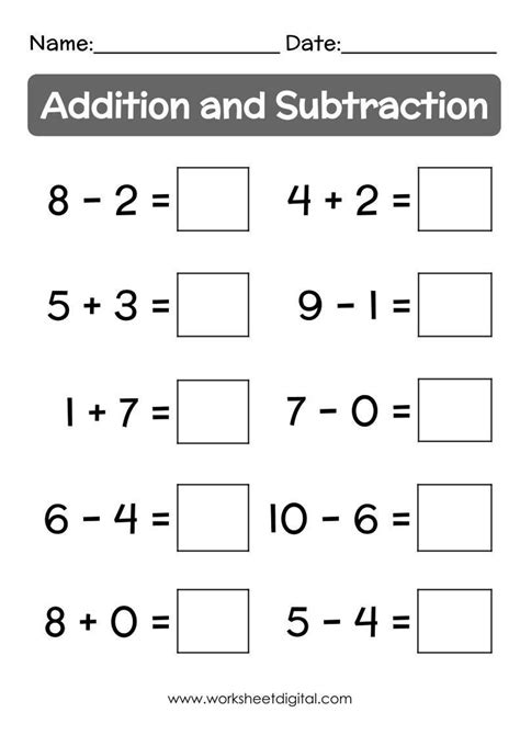 Simple Math Worksheets Addition And Subtraction