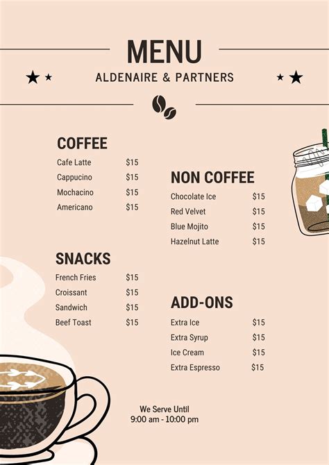 Simple Menu For Coffee Shop