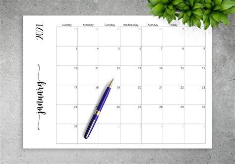 Simple Monthly Calendar Template