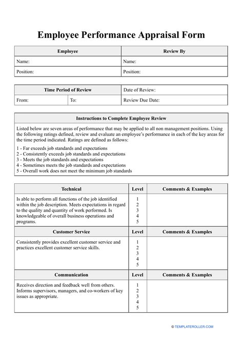 simple performance appraisal form template