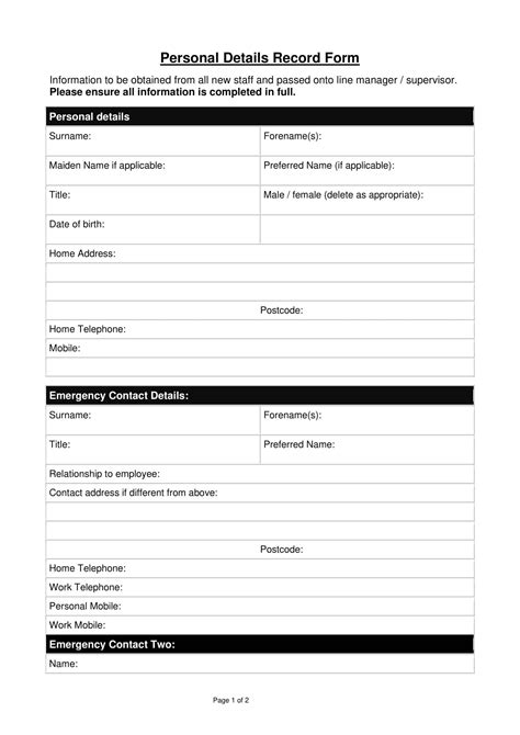 simple personal info registration form template