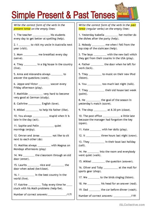 simple present and past tense worksheet