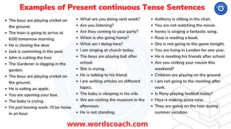 simple present continuous tense examples with answers
