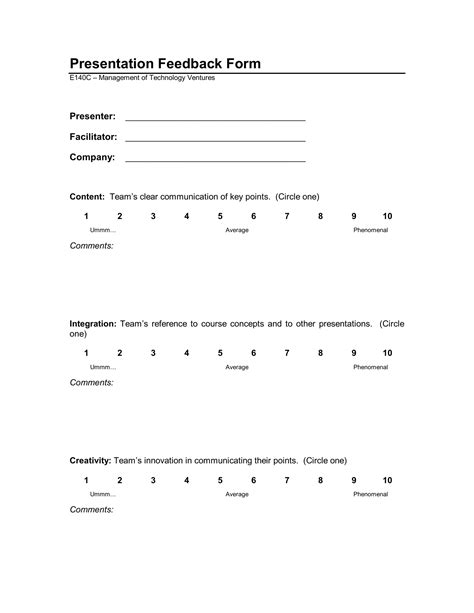 simple presentation feedback form template