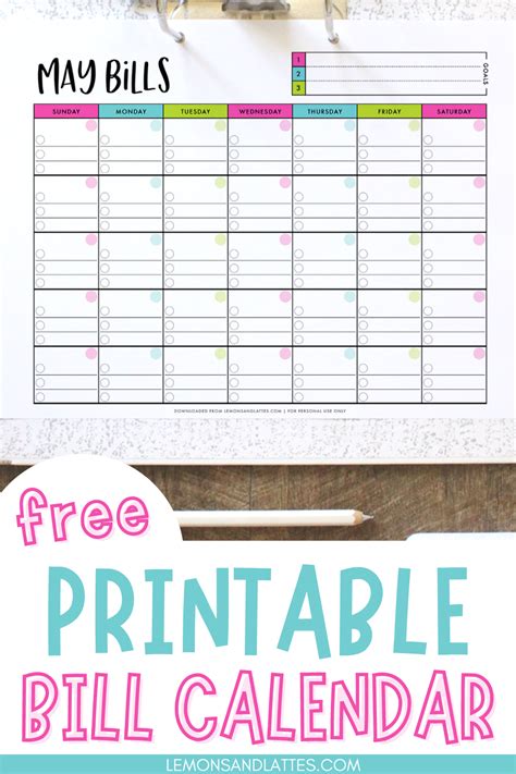 Simple Printable Bill Calendar