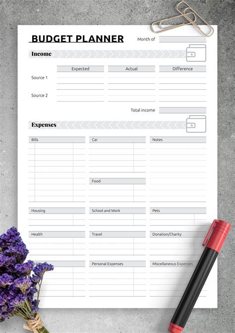 Simple Printable Budget Form