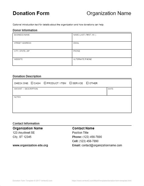Simple Printable Donation Form