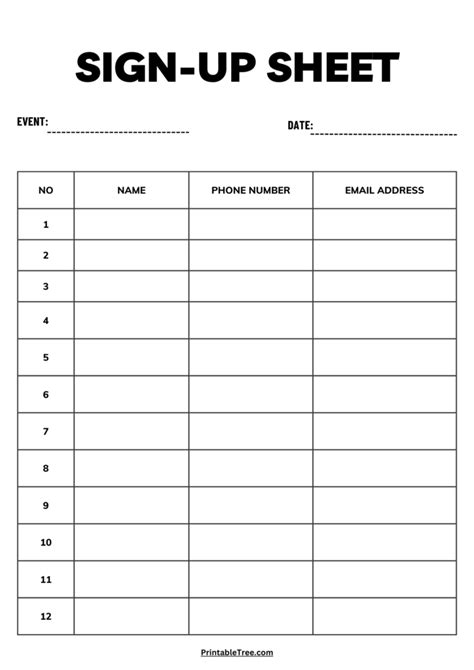 Simple Printable Sign In Sheets