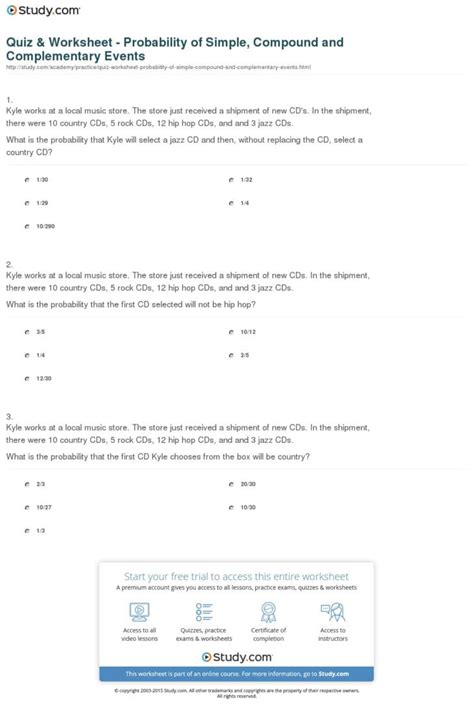 simple probability and its complement worksheet answers pdf