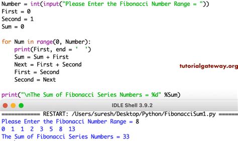 simple python program for fibonacci series using for loop