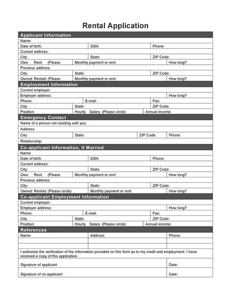 simple rental application form template