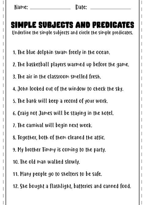 simple subject and predicate examples with answers pdf