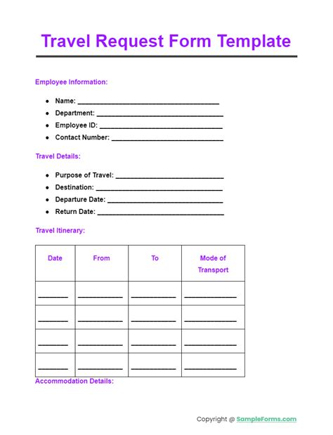 simple travel request form template