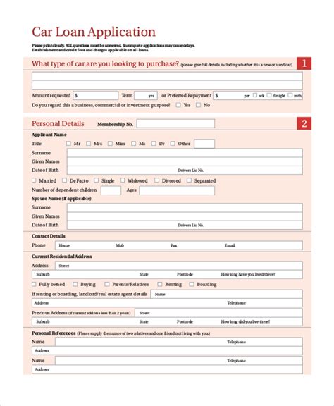 simple vehicle loan application form template