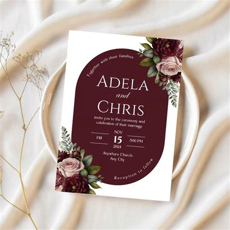 Simple Wedding Invitations Maroon